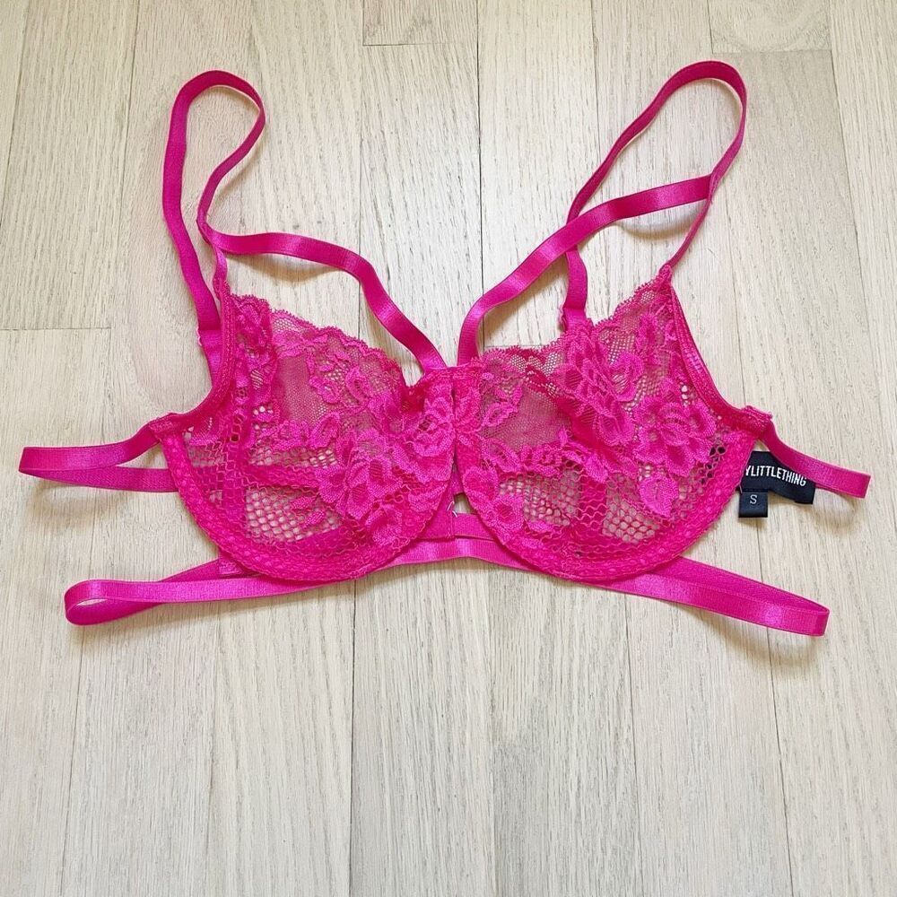 BUY 1 GET 1 FREE PRETTY LITTLE THING small hot pink lace lingerie bra strappy ca